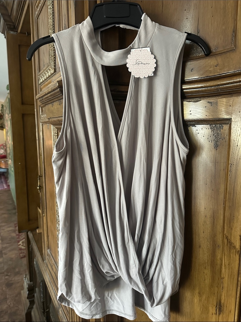 Soprano Sleeveless drape Front V-Neck Camisole in Light Gray
